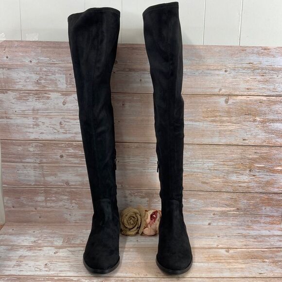 KENNETH COLE REACTION Black Wind-Y Over-The-Knee Boots - Picture 3 of 7